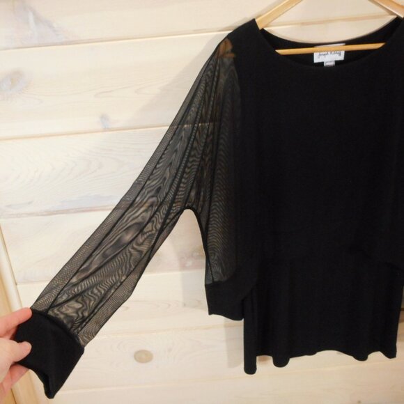 Joseph Ribkoff Size US 12 Black Sheer Sleeve Overlay Dressy Top Evening - Picture 3 of 9